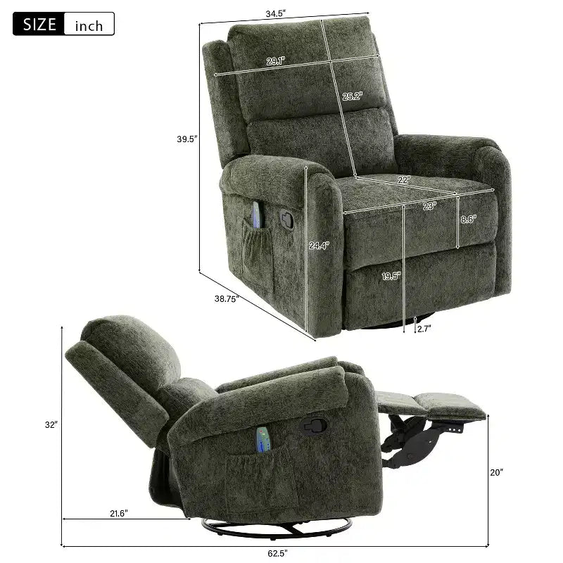 Fauteuil inclinable de massage rembourré en chenille pivotant et basculant Elmsford Modern de Christopher Knight Home