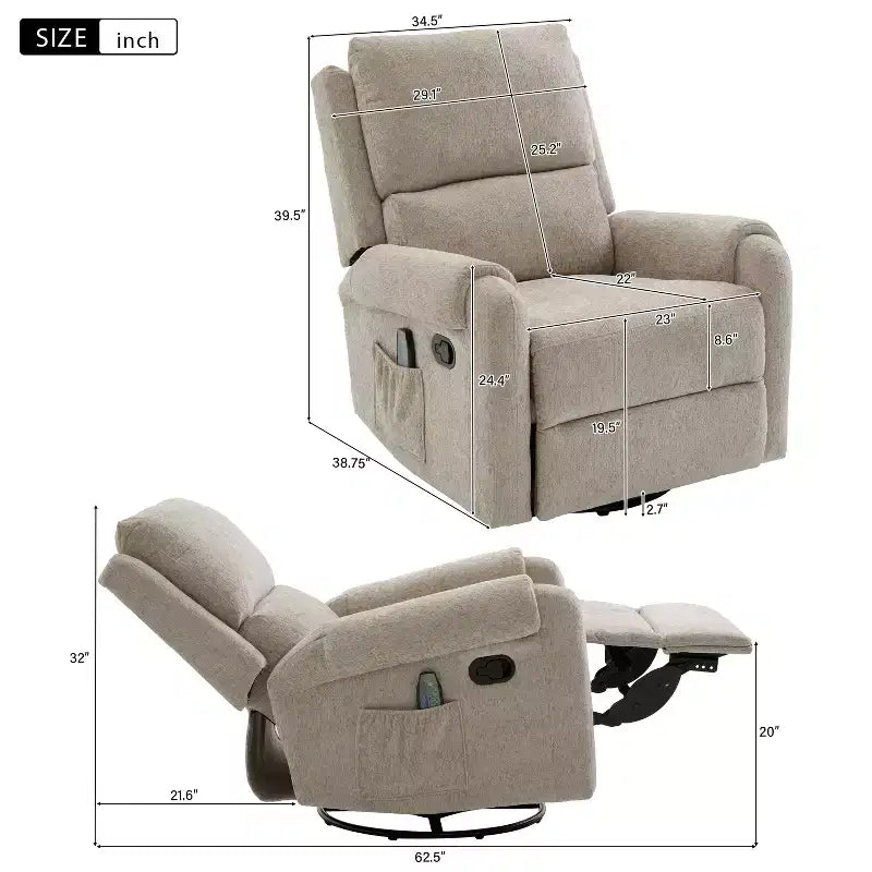 Fauteuil inclinable de massage rembourré en chenille pivotant et basculant Elmsford Modern de Christopher Knight Home