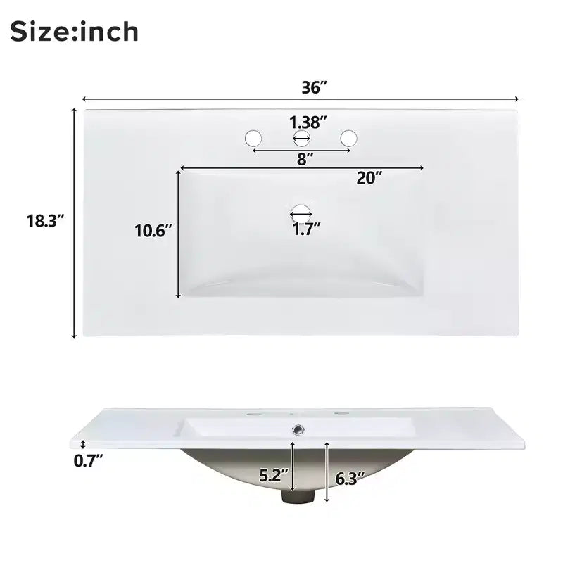 Meuble-lavabo de salle de bain blanc de 36 po avec tiroirs, armoire de rangement de salle de bain avec porte à fermeture douce et étagère réglable