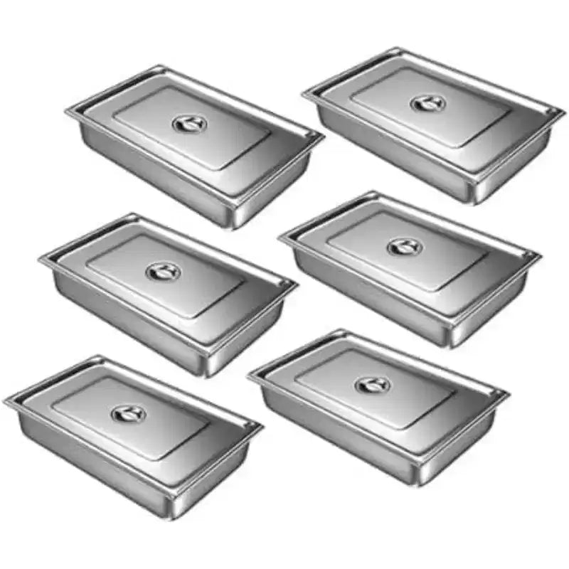 COZONY Bac Gastro Inox Isotherme, Lot de 6 Bacs 90 Litres Profondeur 6,5 cm avec Couvercle pour Restaurant Cantine Buffet
