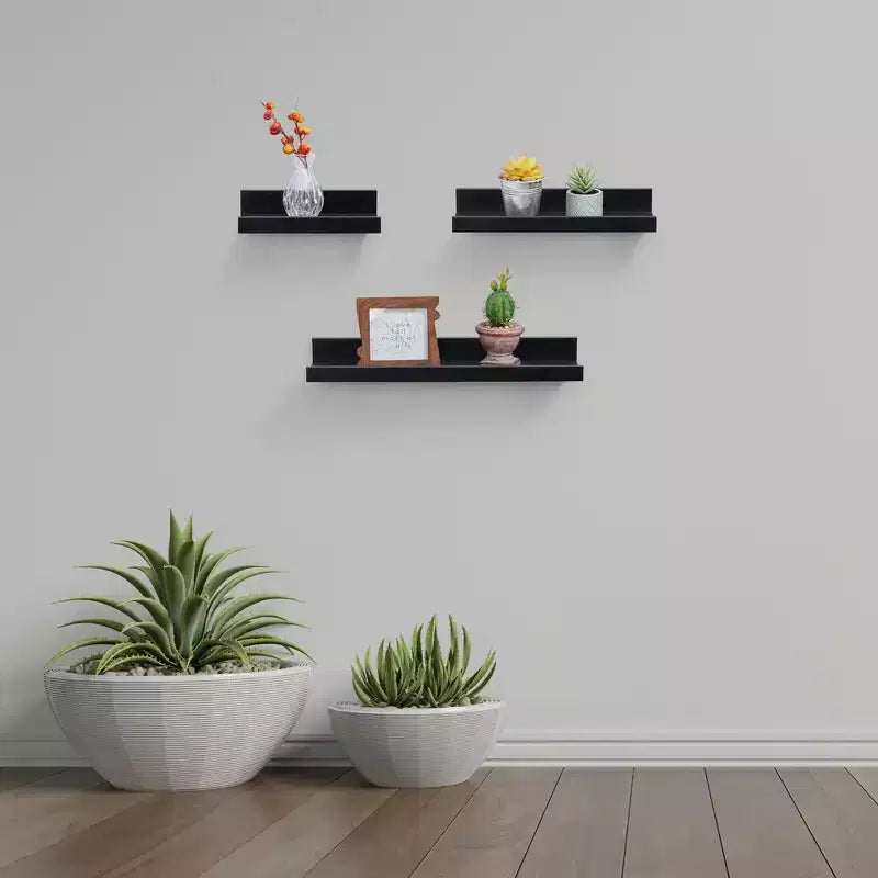 Étagère flottante noire 18.11 C avec support invisible pour montage mural en bois, parfaite pour la décoration de salle de bain/chambre/cuisine ou pour exposer des livres/plantes, facile à installer.