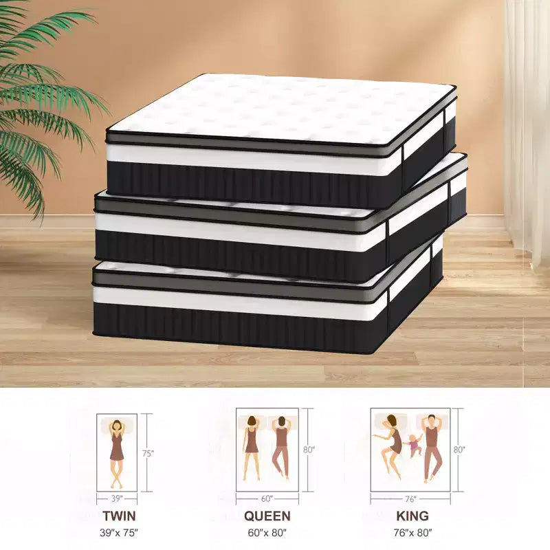 Matelas King de 14 pouces, matelas hybride en mousse à mémoire de forme et gel dans une boîte, soutien à ressorts ensachés avec isolation des mouvements et soulagement de la pression, fermeté moyenne, CertiPUR-US