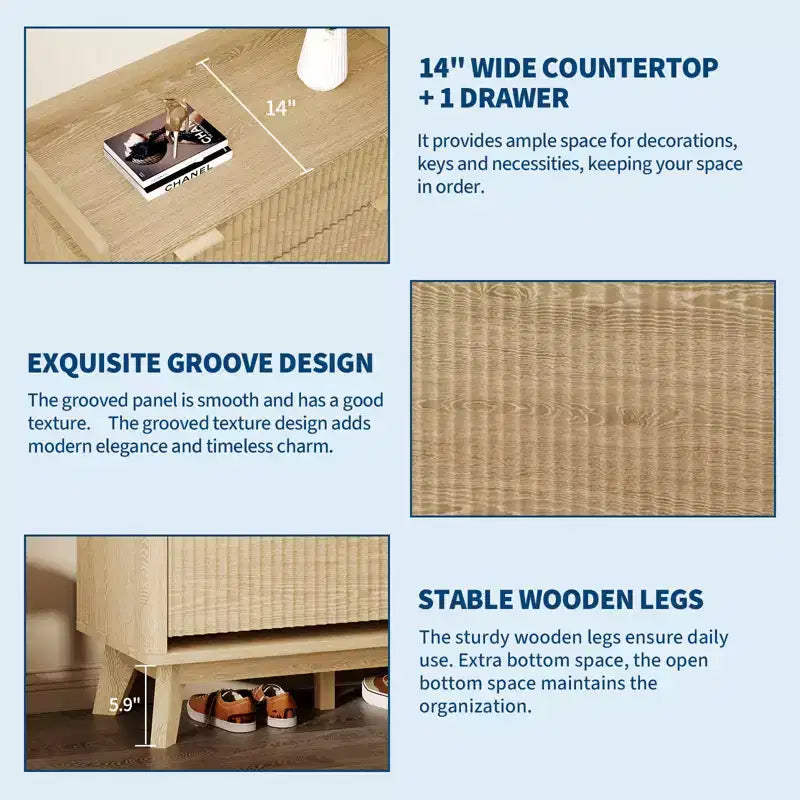 Meuble de rangement à chaussures en bois cannelé pour entrée avec 2 tiroirs basculants, meuble à chaussures étroit dissimulé autoportant de 122 cm de haut pour couloir