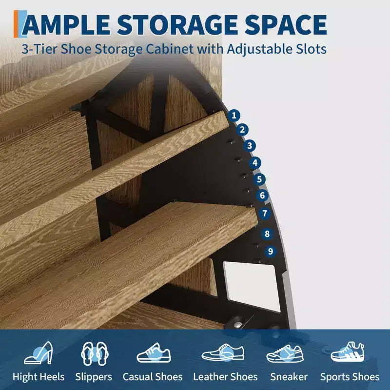 Meuble de rangement à chaussures en bois cannelé pour entrée avec 2 tiroirs basculants, meuble à chaussures étroit dissimulé autoportant de 122 cm de haut pour couloir