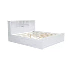 Lit plateforme King Size Clihome en bois avec tête de lit multi-rangements, USB et tiroirs