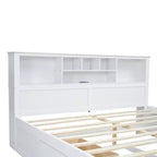 Lit plateforme King Size Clihome en bois avec tête de lit multi-rangements, USB et tiroirs