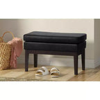Banc repose-pieds étroit Bragg de 68,5 cm de large, style Mid-Century, en similicuir végan vieilli noir