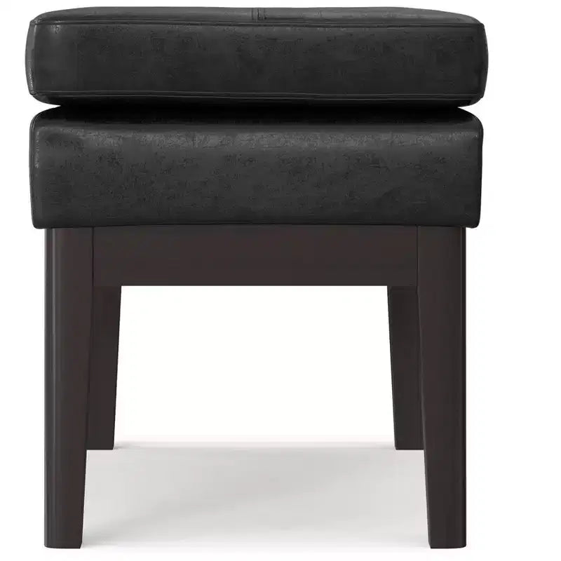Banc repose-pieds étroit Bragg de 68,5 cm de large, style Mid-Century, en similicuir végan vieilli noir