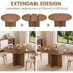 Table à manger ronde extensible de 43,3'' à 59'' pour 4 à 8 personnes, Table à manger ovale de cuisine moderne avec rallonges amovibles, Table de salle à manger, cuisine