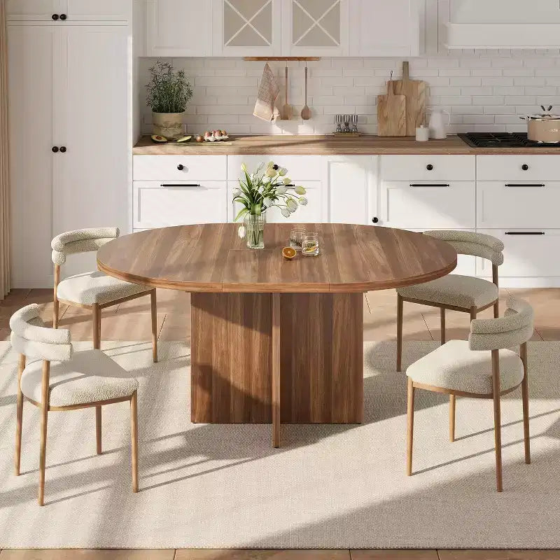 Table à manger ronde extensible de 43,3'' à 59'' pour 4 à 8 personnes, Table à manger ovale de cuisine moderne avec rallonges amovibles, Table de salle à manger, cuisine