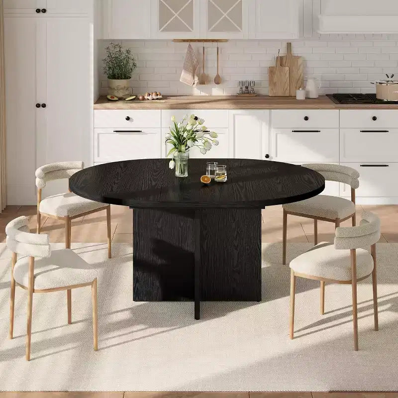 Table à manger ronde extensible de 43,3'' à 59'' pour 4 à 8 personnes, Table à manger ovale de cuisine moderne avec rallonges amovibles, Table de salle à manger, cuisine