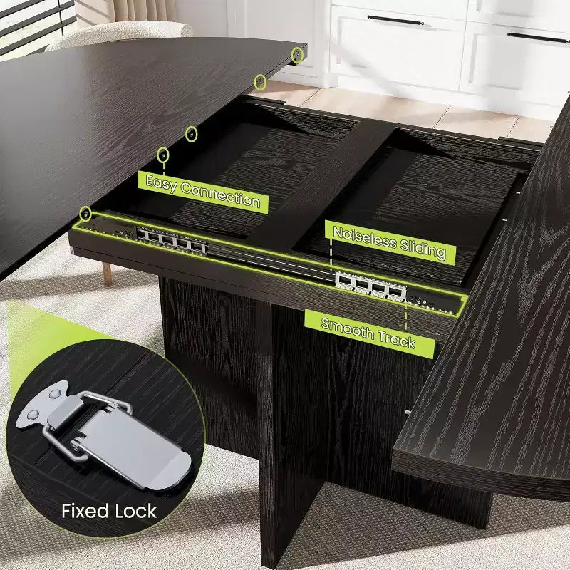 Table à manger ronde extensible de 43,3'' à 59'' pour 4 à 8 personnes, Table à manger ovale de cuisine moderne avec rallonges amovibles, Table de salle à manger, cuisine