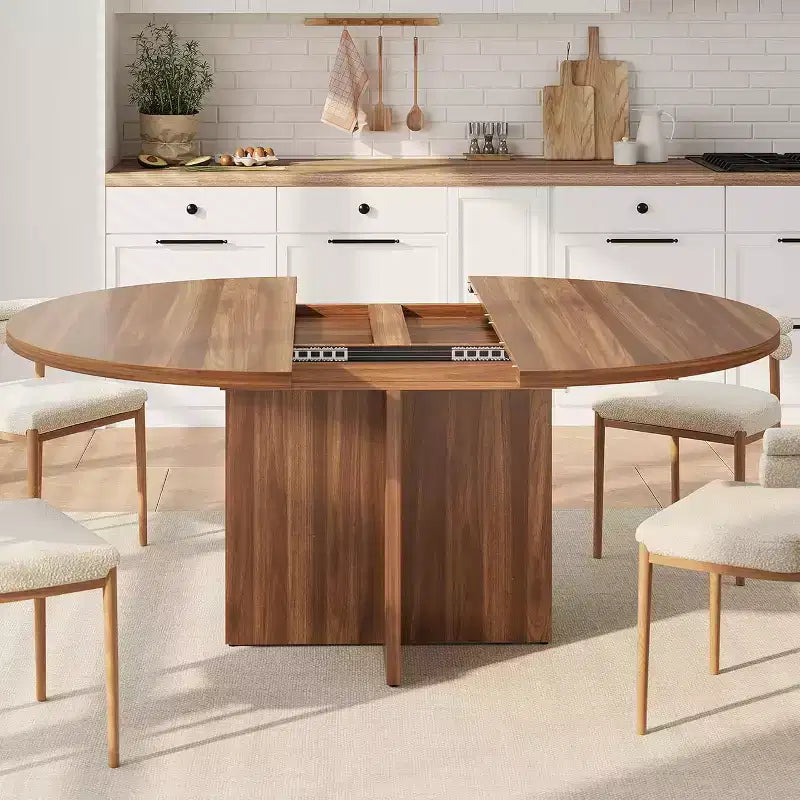 Table à manger ronde extensible de 43,3'' à 59'' pour 4 à 8 personnes, Table à manger ovale de cuisine moderne avec rallonges amovibles, Table de salle à manger, cuisine