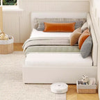 Lit de repos double COZONY avec barrières de sécurité, cadre de lit d'angle rembourré en velours avec tête de lit pour chambre d'enfant