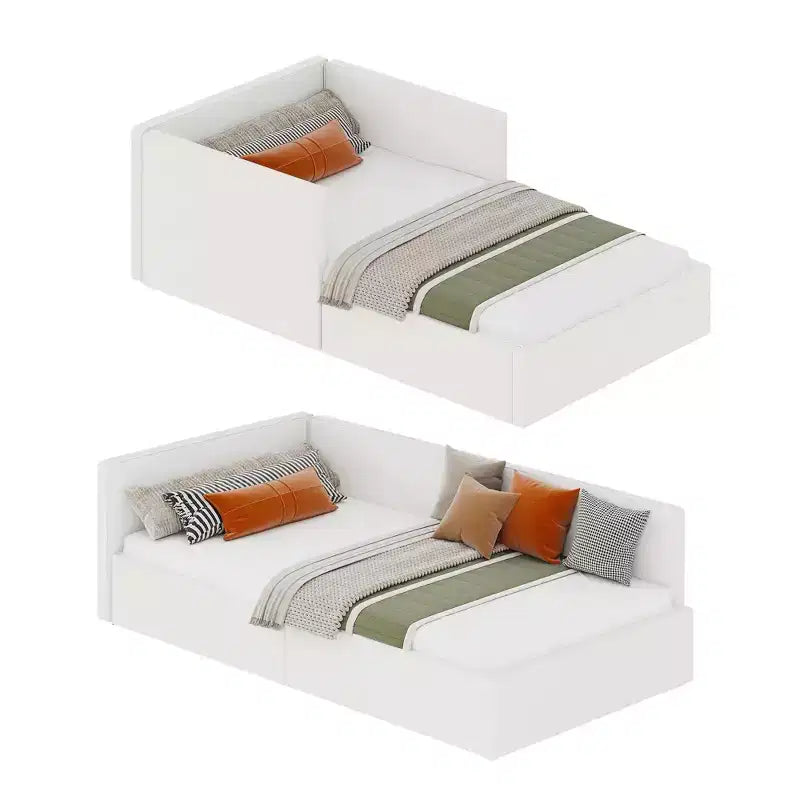 Lit de repos double COZONY avec barrières de sécurité, cadre de lit d'angle rembourré en velours avec tête de lit pour chambre d'enfant