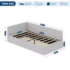 Lit de repos double COZONY avec barrières de sécurité, cadre de lit d'angle rembourré en velours avec tête de lit pour chambre d'enfant