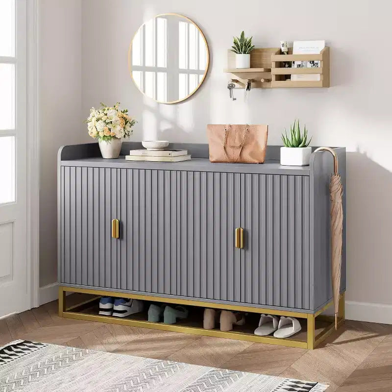 Buffet cannelé de 47,2 po avec armoire de rangement, buffet de cuisine moderne avec étagères réglables avec portes pour salon, cuisine, entrée