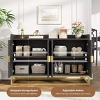 Buffet cannelé de 47,2 po avec armoire de rangement, buffet de cuisine moderne avec étagères réglables avec portes pour salon, cuisine, entrée