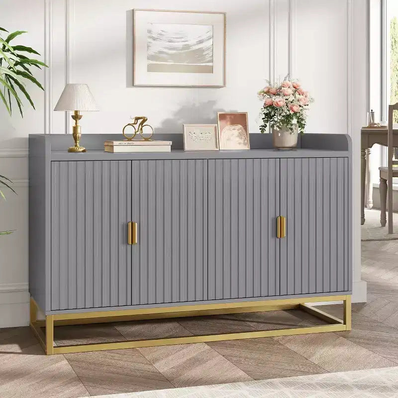 Buffet cannelé de 47,2 po avec armoire de rangement, buffet de cuisine moderne avec étagères réglables avec portes pour salon, cuisine, entrée