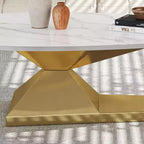 Table basse à plateau en céramique avec piètement contemporain en acier inoxydable - Une pièce maîtresse durable et élégante pour votre salon.
