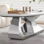 Table basse à plateau en céramique avec piètement contemporain en acier inoxydable - Une pièce maîtresse durable et élégante pour votre salon.