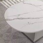 Table basse à plateau en céramique avec piètement contemporain en acier inoxydable - Une pièce maîtresse durable et élégante pour votre salon.