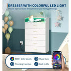 Commode Intelligente COZONY 5 Tiroirs avec LED RGB et Recharge, Commode de Rangement Contrôlée par Application pour Chambre et Salon