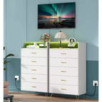 Commode Intelligente COZONY 5 Tiroirs avec LED RGB et Recharge, Commode de Rangement Contrôlée par Application pour Chambre et Salon