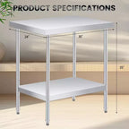 Table de travail Acekool en acier inoxydable de 30 x 24 pouces avec étagère inférieure