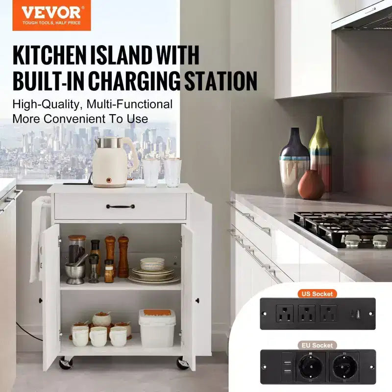 Dessert de cuisine roulant VIYET avec station de recharge, blanc