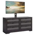 Meuble TV avec support, meuble de divertissement moderne de 120 cm, commode en rotin à 6 tiroirs pour téléviseurs de 32 à 85 pouces, table de console multimédia avec rangement pour salon
