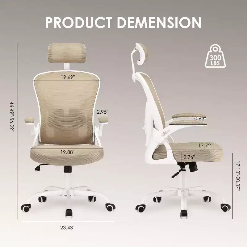 Chaise de bureau ergonomique TUYOHW, chaise pivotante d'ordinateur avec support lombaire réglable, accoudoirs relevables, appui-tête et dossier en maille pour la maison, la chambre à coucher