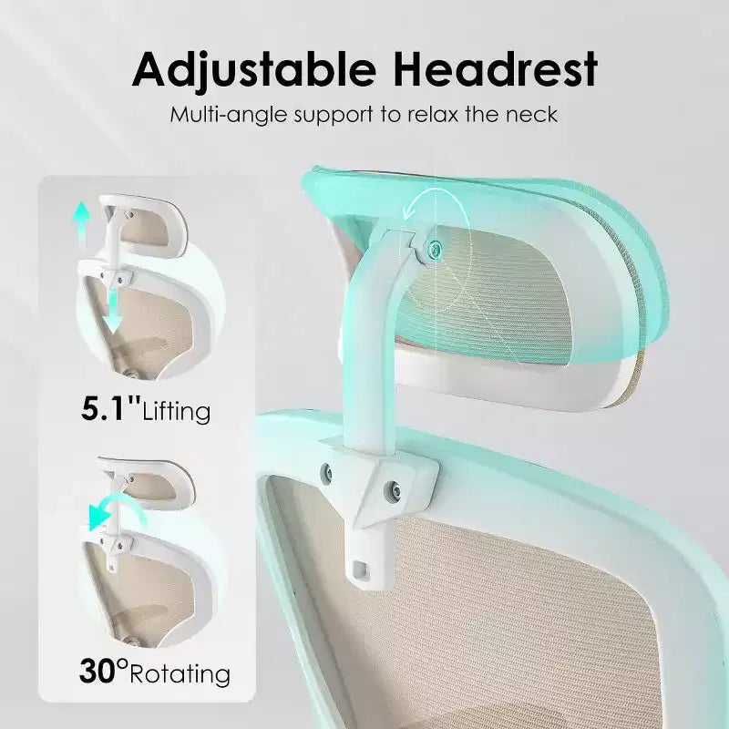 Chaise de bureau ergonomique TUYOHW, chaise pivotante d'ordinateur avec support lombaire réglable, accoudoirs relevables, appui-tête et dossier en maille pour la maison, la chambre à coucher