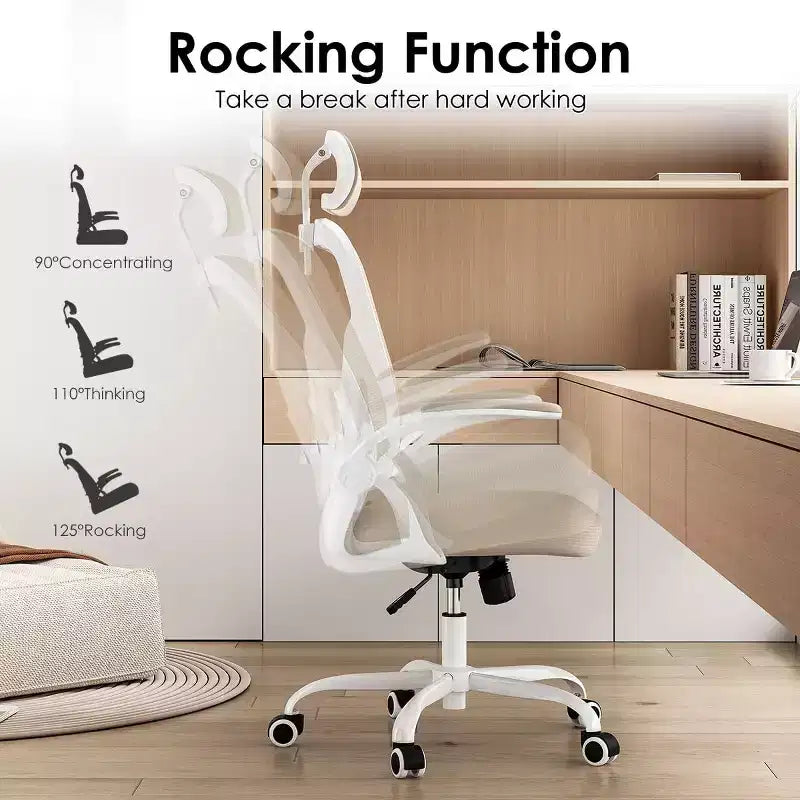 Chaise de bureau ergonomique TUYOHW, chaise pivotante d'ordinateur avec support lombaire réglable, accoudoirs relevables, appui-tête et dossier en maille pour la maison, la chambre à coucher