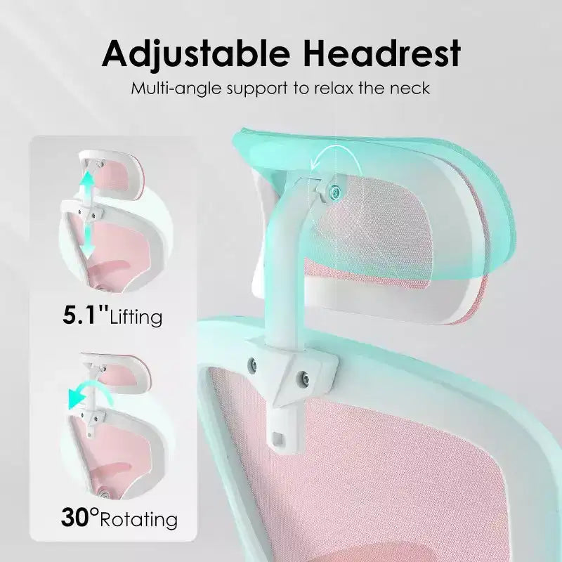 Chaise de bureau ergonomique TUYOHW, chaise pivotante d'ordinateur avec support lombaire réglable, accoudoirs relevables, appui-tête et dossier en maille pour la maison, la chambre à coucher