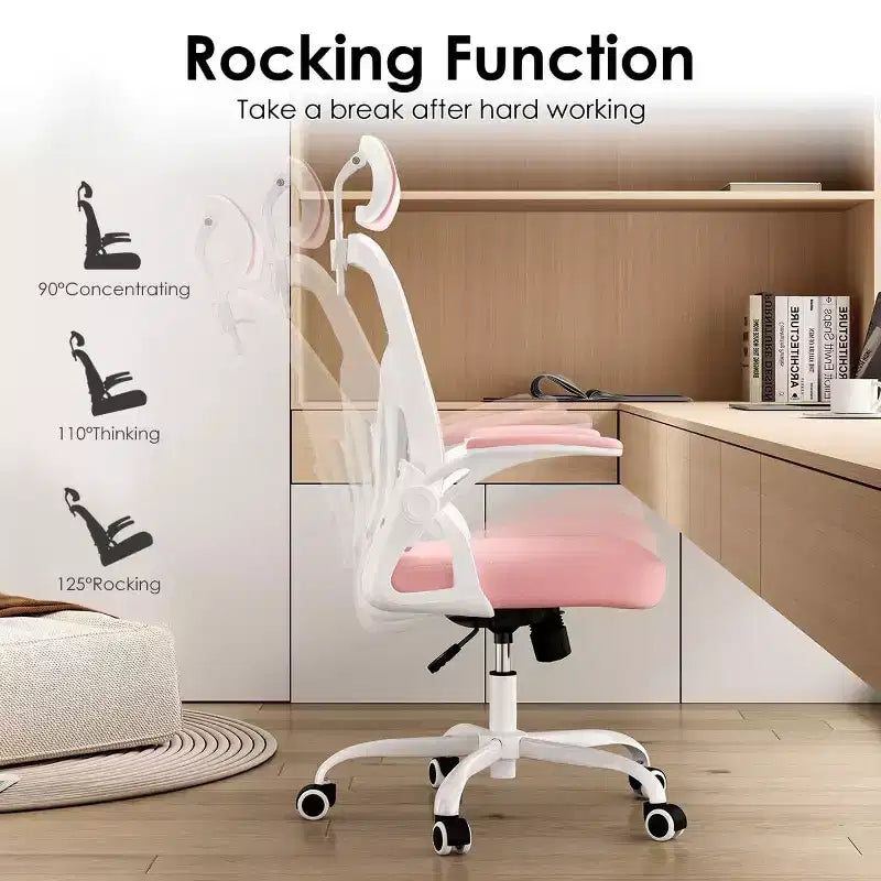 Chaise de bureau ergonomique TUYOHW, chaise pivotante d'ordinateur avec support lombaire réglable, accoudoirs relevables, appui-tête et dossier en maille pour la maison, la chambre à coucher