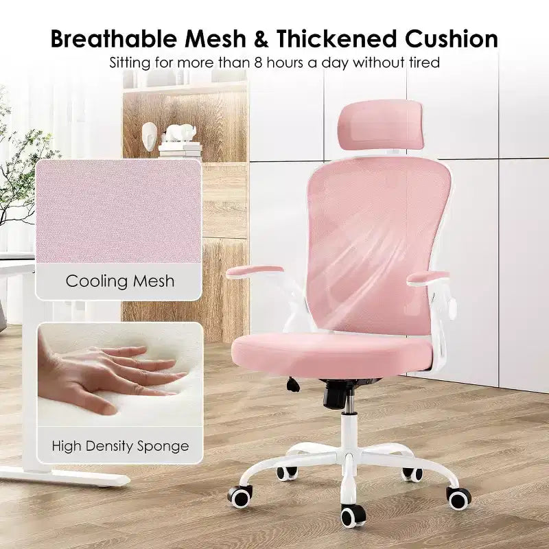 Chaise de bureau ergonomique TUYOHW, chaise pivotante d'ordinateur avec support lombaire réglable, accoudoirs relevables, appui-tête et dossier en maille pour la maison, la chambre à coucher
