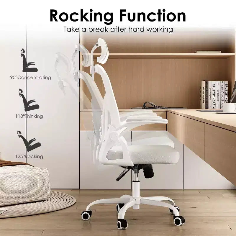 Chaise de bureau ergonomique TUYOHW, chaise pivotante d'ordinateur avec support lombaire réglable, accoudoirs relevables, appui-tête et dossier en maille pour la maison, la chambre à coucher