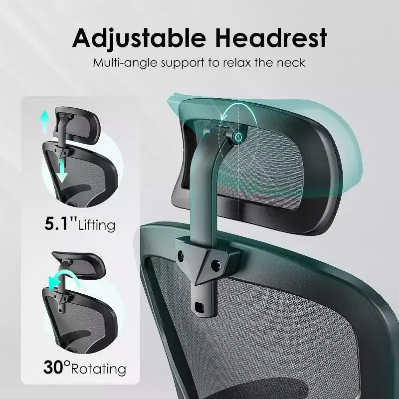 Chaise de bureau ergonomique TUYOHW, chaise pivotante d'ordinateur avec support lombaire réglable, accoudoirs relevables, appui-tête et dossier en maille pour la maison, la chambre à coucher