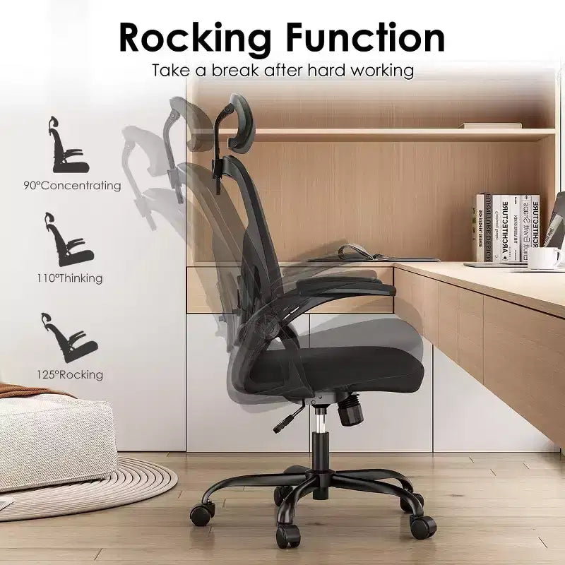 Chaise de bureau ergonomique TUYOHW, chaise pivotante d'ordinateur avec support lombaire réglable, accoudoirs relevables, appui-tête et dossier en maille pour la maison, la chambre à coucher