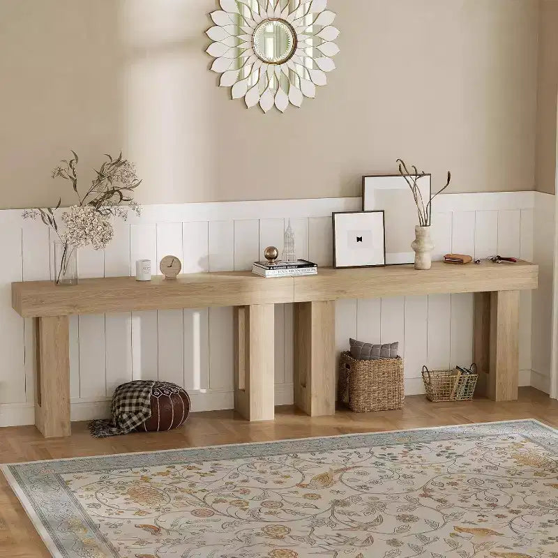 COZONY Table console longue en bois de 160 cm, rectangulaire, style ferme, résistante à l'eau et aux rayures, pour salon, couloir, hall d'entrée, derrière le canapé