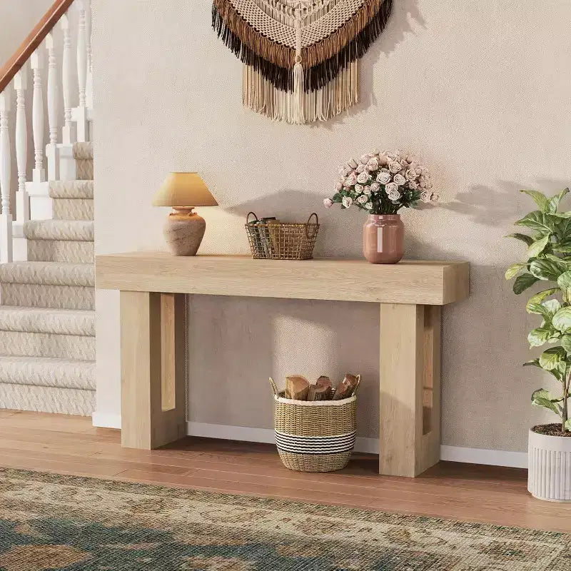 COZONY Table console longue en bois de 160 cm, rectangulaire, style ferme, résistante à l'eau et aux rayures, pour salon, couloir, hall d'entrée, derrière le canapé