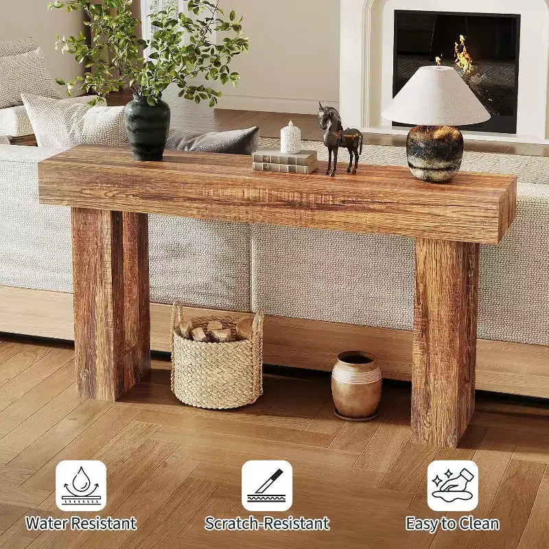 COZONY Table console longue en bois de 160 cm, rectangulaire, style ferme, résistante à l'eau et aux rayures, pour salon, couloir, hall d'entrée, derrière le canapé