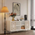 Sideboard Buffet Cabinet, 2 Doors Retro Accent Storage Cabinet Farmhouse Hollow-Carved Buffet Sideboard with Push-Pull Sliding Door