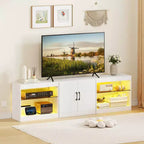Meuble TV Costway avec prises de courant, lumières LED réglables et placard de rangement pour téléviseurs jusqu'à 85 pouces, noir/blanc