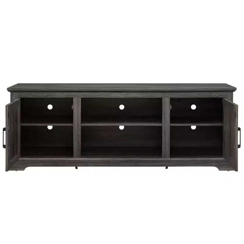 Meuble TV de ferme, pour écrans jusqu'à 70 pouces, meuble de divertissement en bois avec 2 étagères ouvertes et 2 portes en rotin, table console pour salon