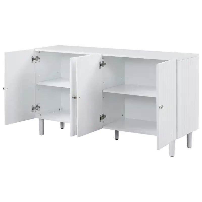 Bahut moderne et élégant avec 4 portes à motif ondulé et pieds cylindriques, meuble de rangement de 58 po avec étagères réglables, accent d'entrée