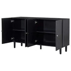 Bahut moderne et élégant avec 4 portes à motif ondulé et pieds cylindriques, meuble de rangement de 58 po avec étagères réglables, accent d'entrée