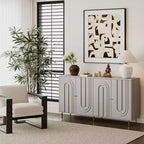 Bahut de Rangement avec 4 Portes, Pieds en Métal, Étagères Réglables, Meuble en Bois, Buffet de Service pour Cuisine