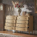 Commode vintage Homsee noire/chêne clair à façade incurvée avec 8 tiroirs, commode de chambre de luxe avec boutons en bronze, table de toilette